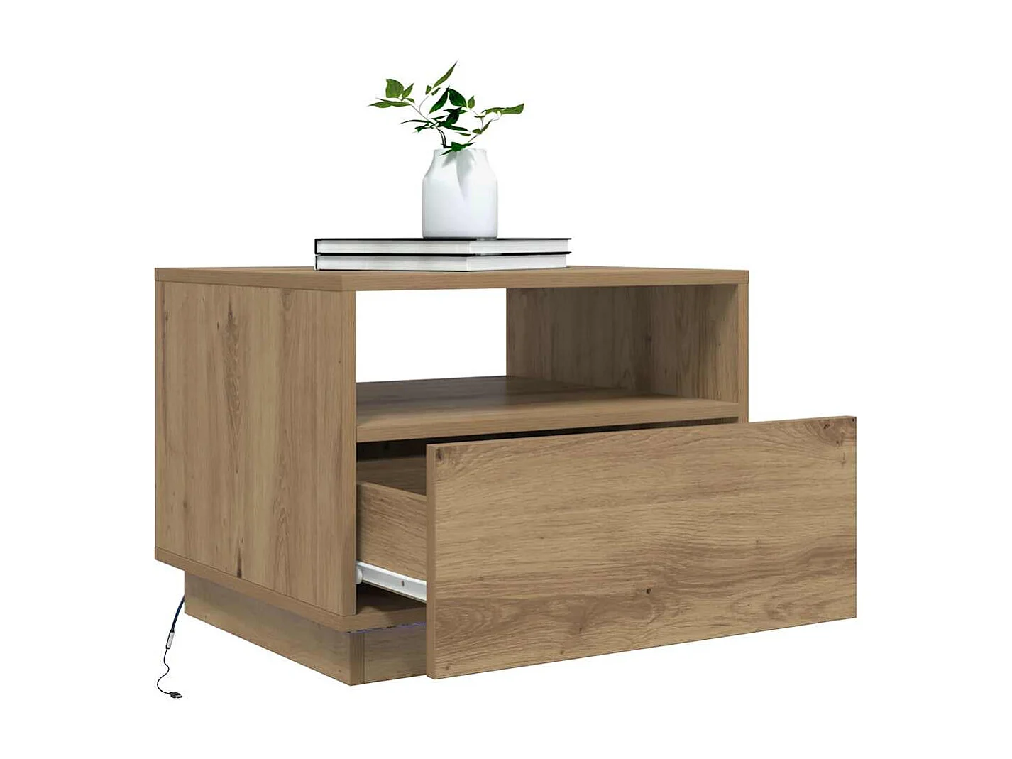 Table basse avec lumières LED chêne artisanal 50x49x40 cm