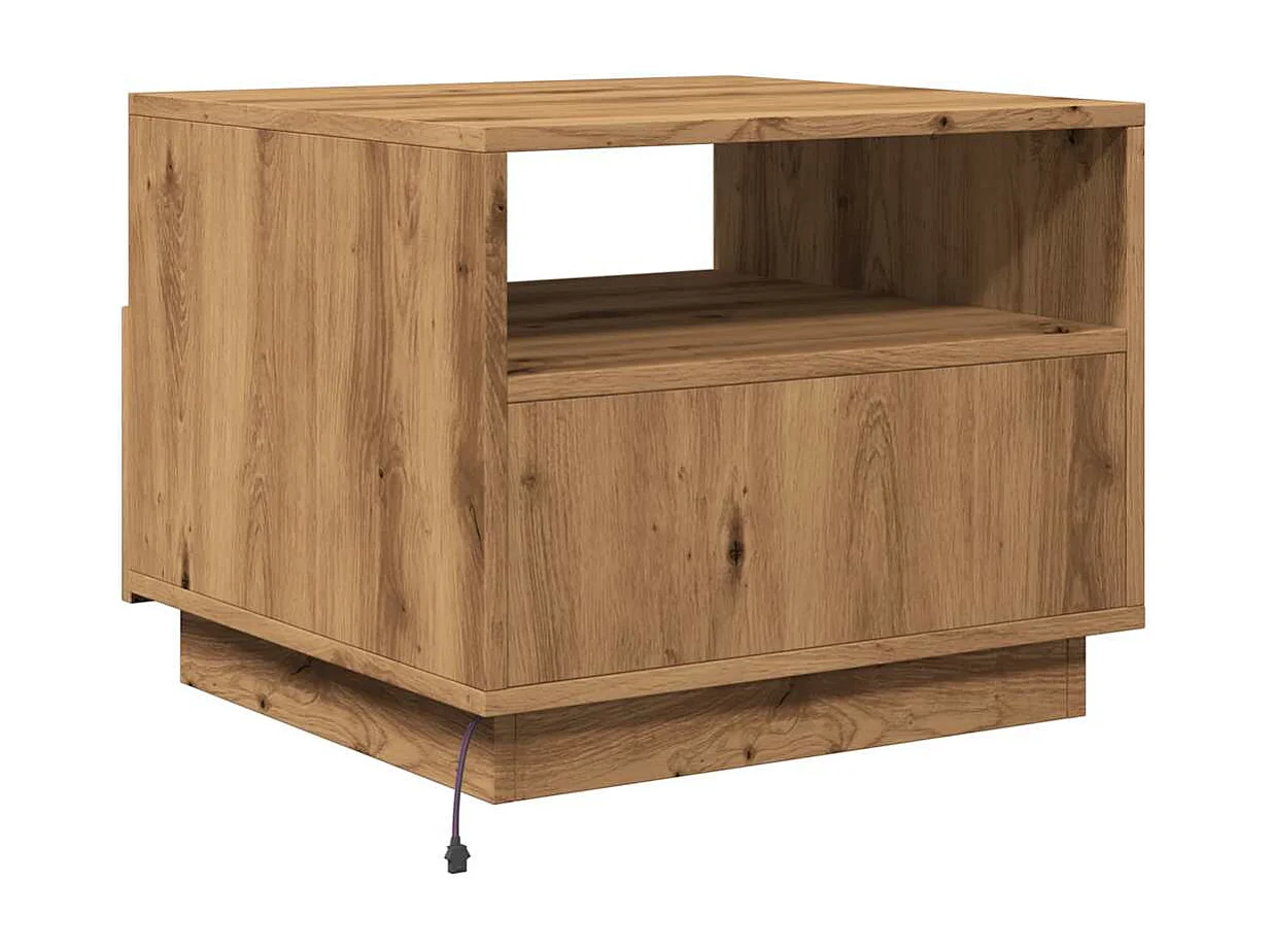 Table basse avec lumières LED chêne artisanal 50x49x40 cm
