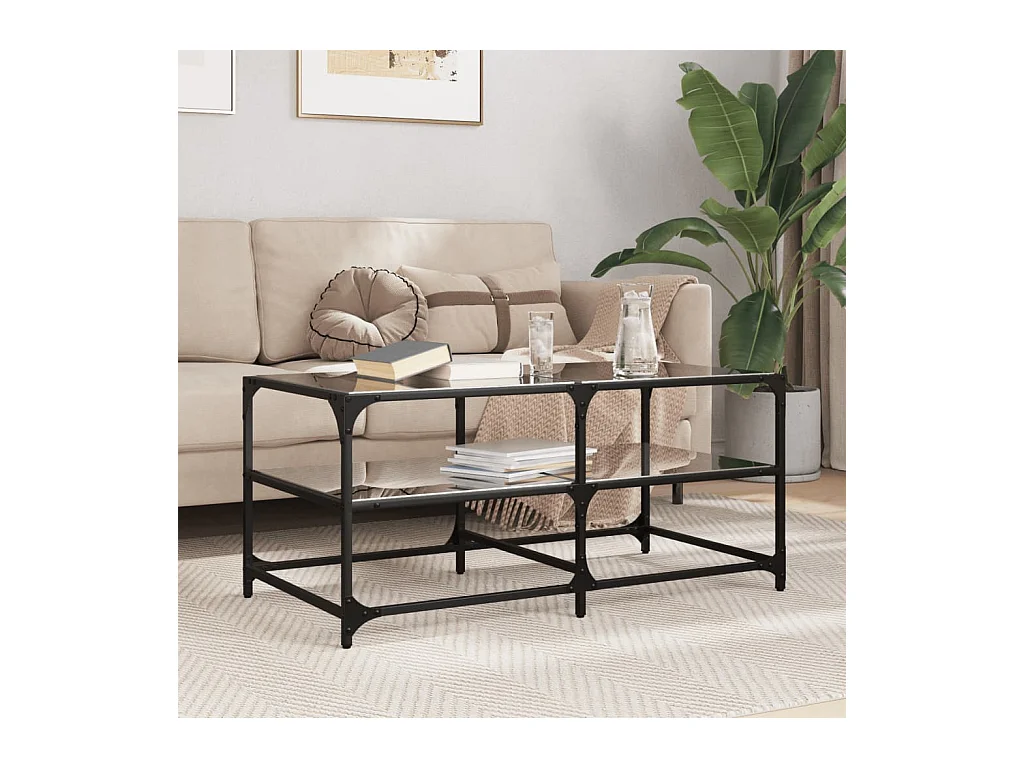Table basse avec dessus en verre noir 98,5x50x45 cm acier