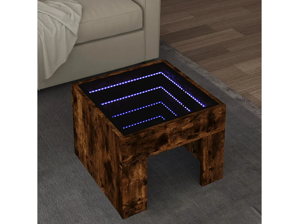 Table basse avec LED infini chêne fumé 40x40x30 cm