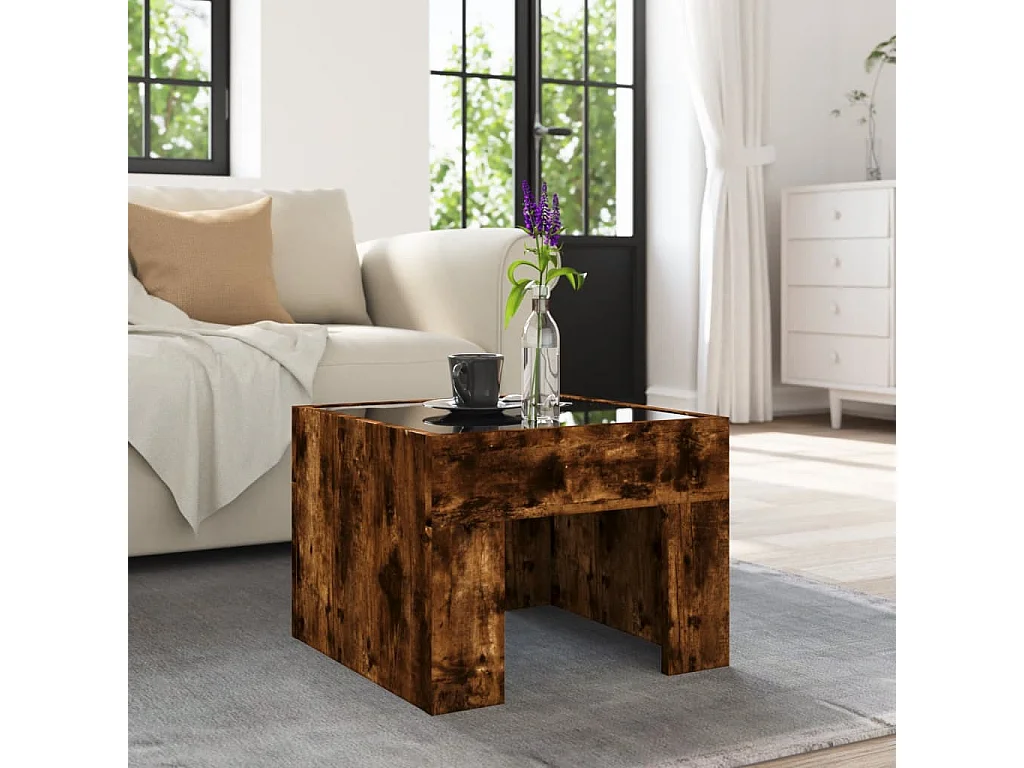 Table basse avec LED infini chêne fumé 40x40x30 cm