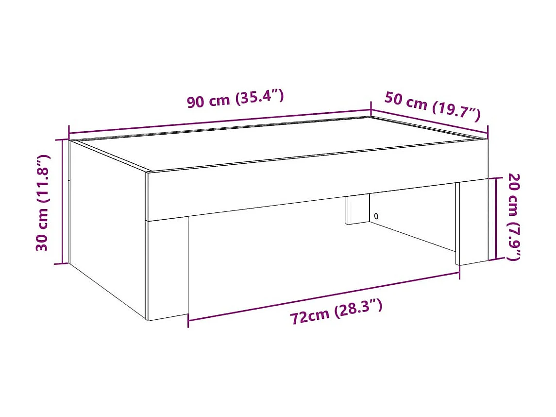 Table basse avec LED infini chêne marron 90x50x30 cm