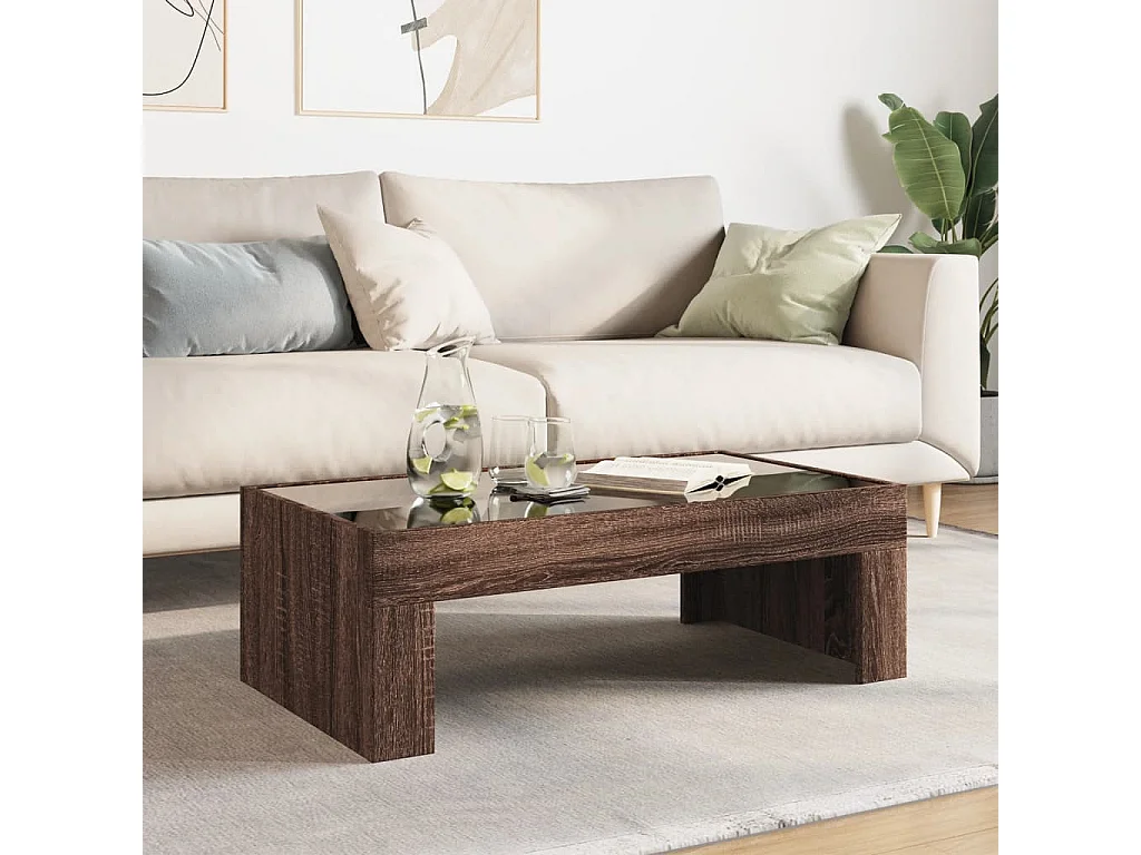 Table basse avec LED infini chêne marron 90x50x30 cm