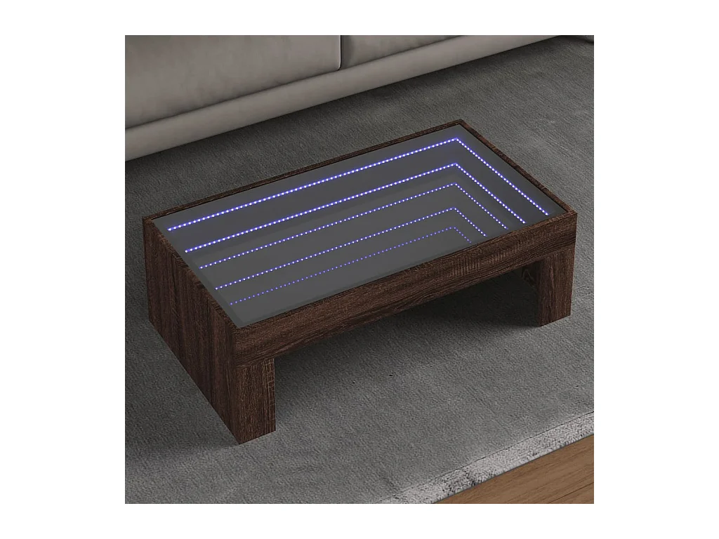 Table basse avec LED infini chêne marron 90x50x30 cm