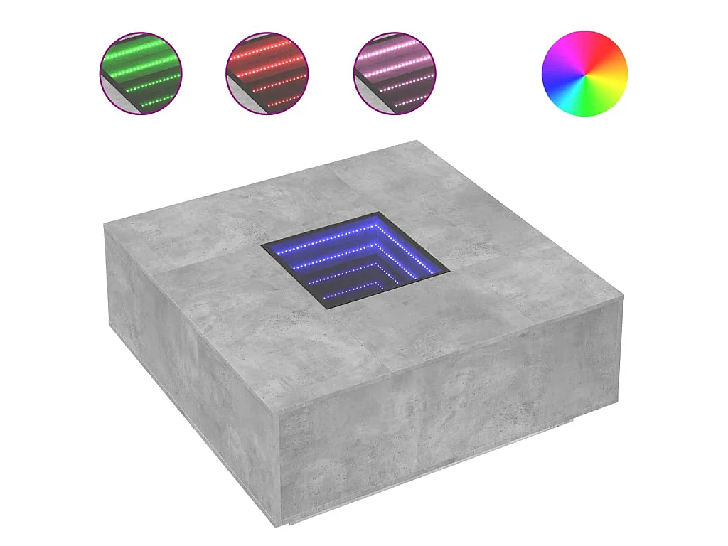 Table basse avec LED infini gris béton 100x100x40 cm