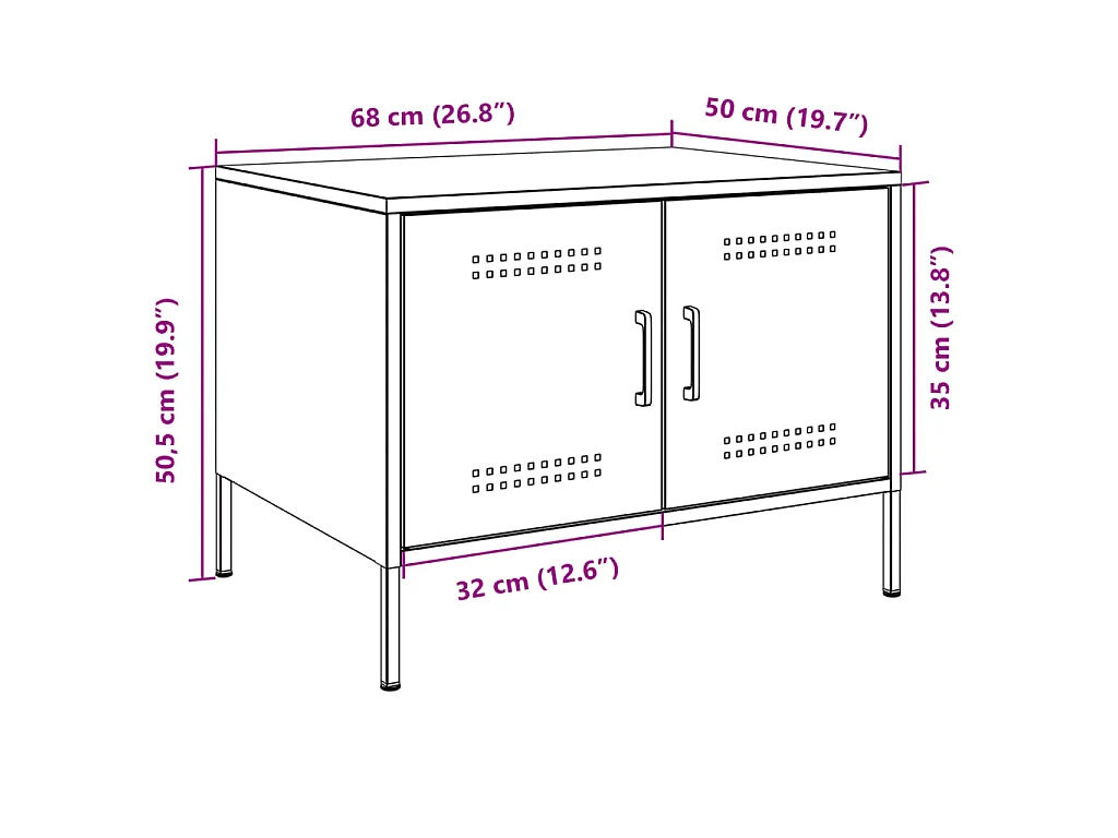 Salontafel 68x50x50,5 cm staal roze
