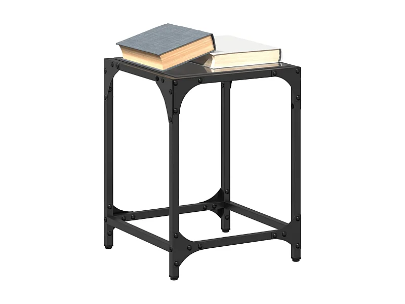 Mesa de centro com topo em vidro preto 30x30x40 cm aço