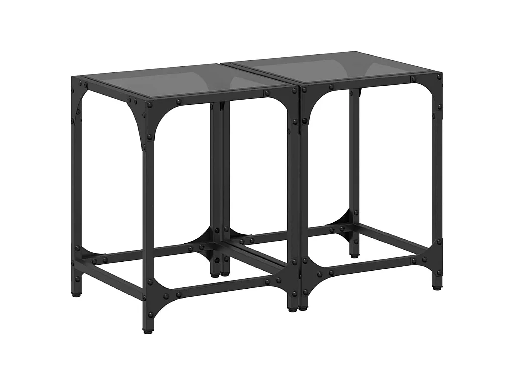 Tables basses avec dessus en verre noir 2 pcs 30x30x40 cm acier