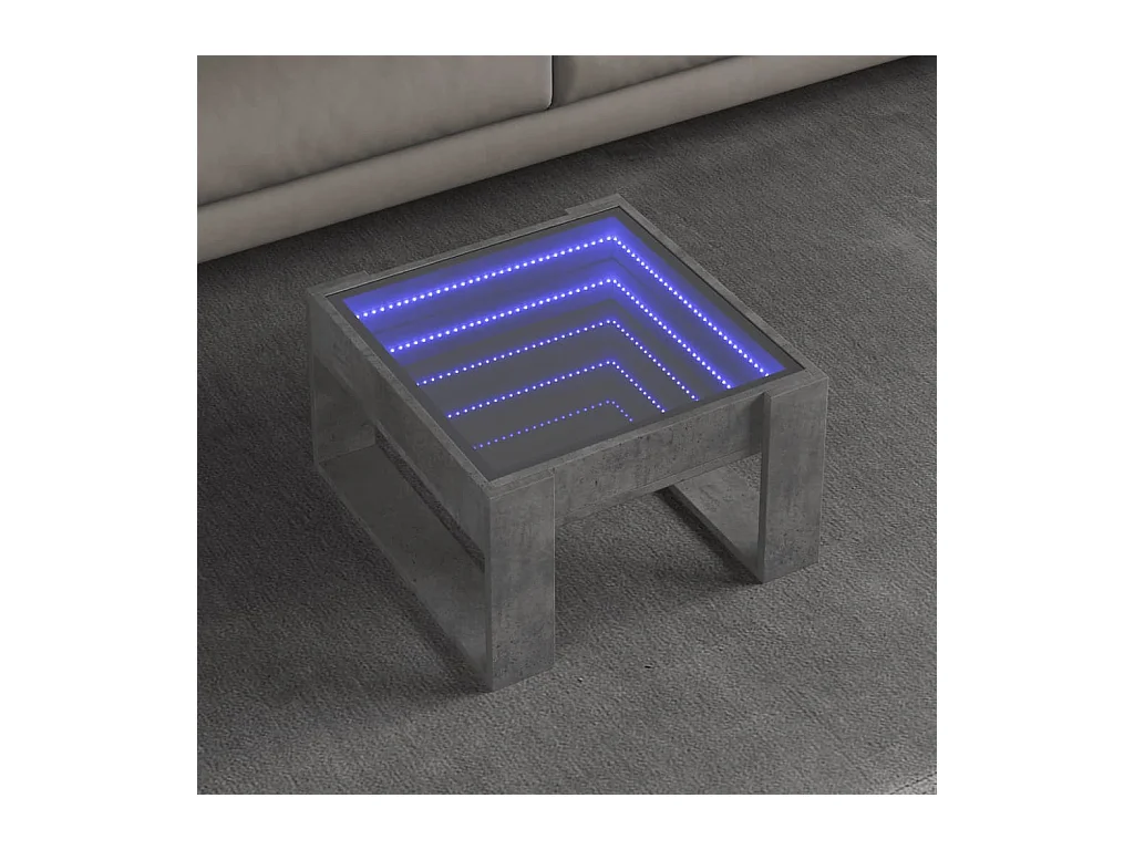 Table basse avec LED infini gris béton 50x53x30 cm