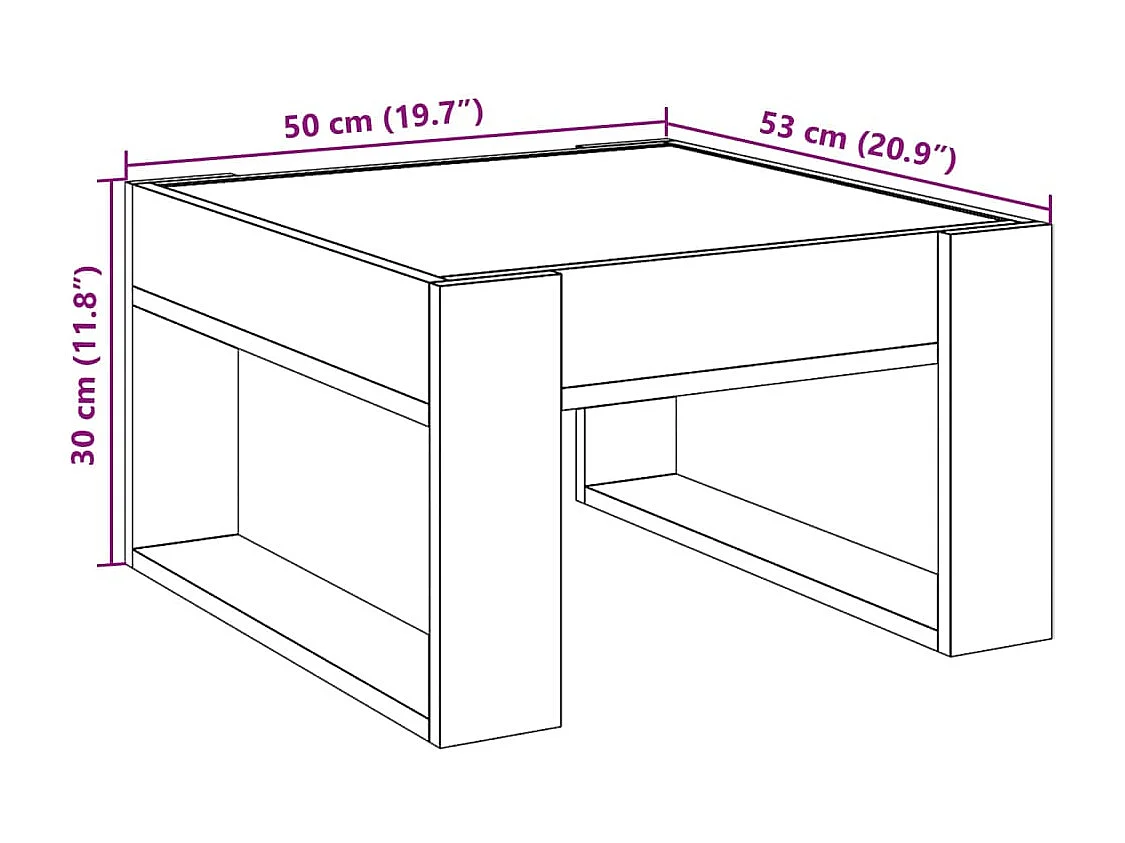 Table basse avec LED infini gris béton 50x53x30 cm