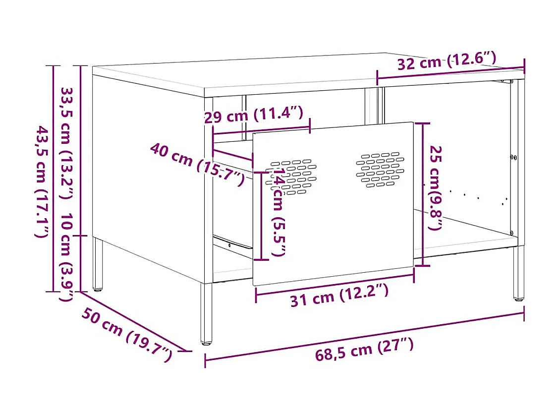 Table basse rose 68,5x50x43,5 cm acier laminé à froid