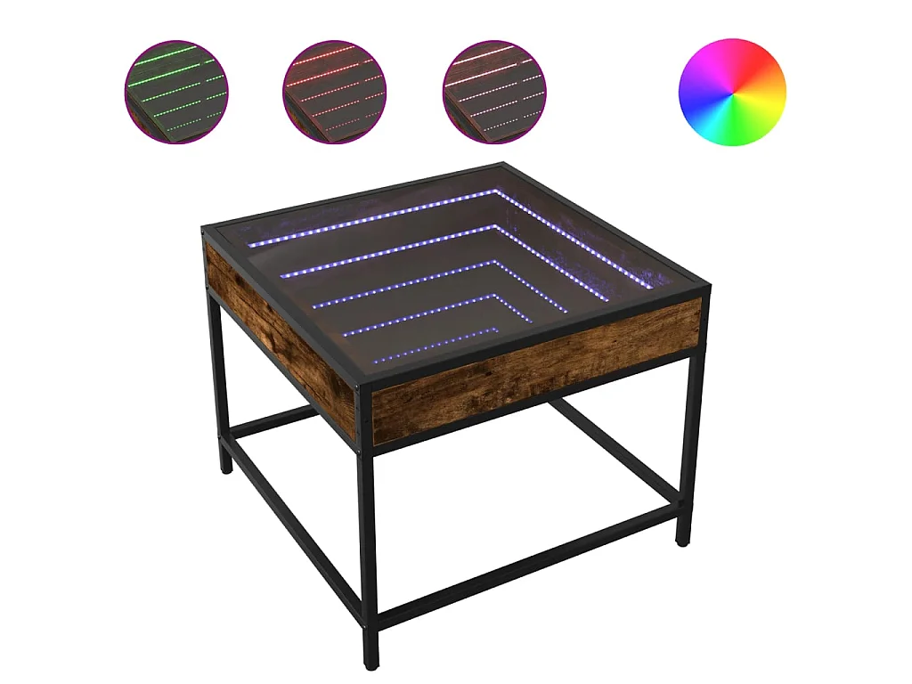 Table basse avec LED Infinity chêne fumé 50x50x41 cm