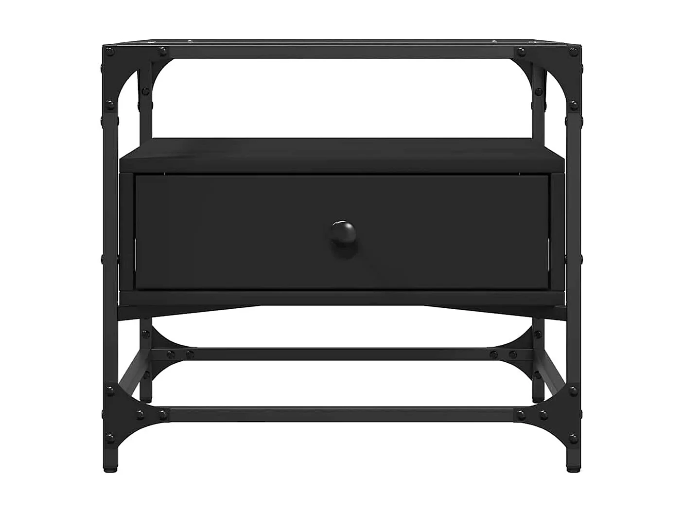 Table basse avec dessus en verre noir 50x50x45 cm acier