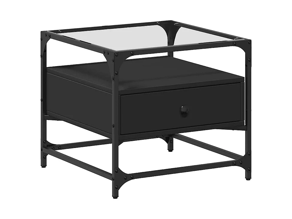 Couchtisch mit Glasplatte Schwarz 50x50x45 cm Stahl