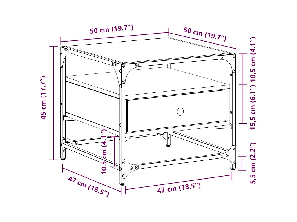 Couchtisch mit Glasplatte Schwarz 50x50x45 cm Stahl