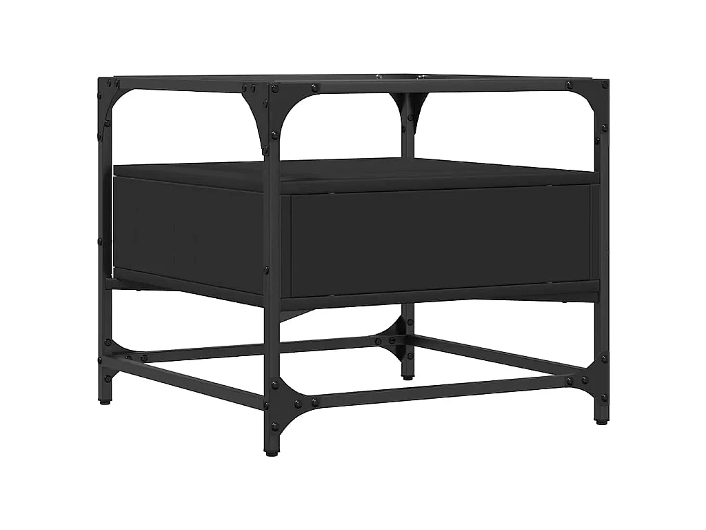 Couchtisch mit Glasplatte Schwarz 50x50x45 cm Stahl