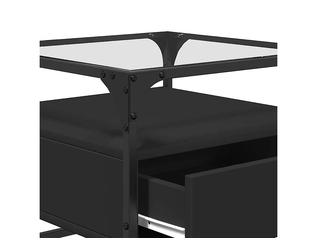 Couchtisch mit Glasplatte Schwarz 50x50x45 cm Stahl