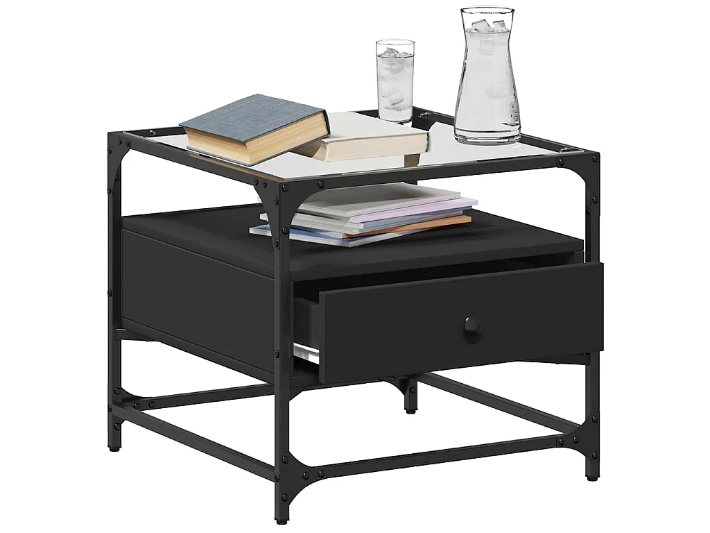 Couchtisch mit Glasplatte Schwarz 50x50x45 cm Stahl