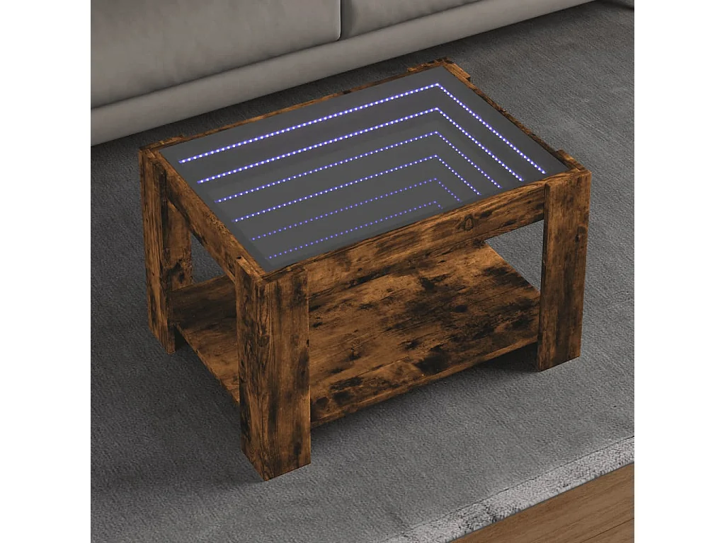 Table basse avec LED chêne fumé 73x53x45 cm bois d'ingénierie