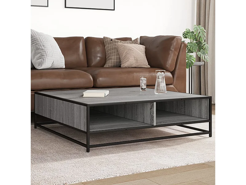 Tavolino Grigio Sonoma 100x100x30 cm in Truciolato e Metallo