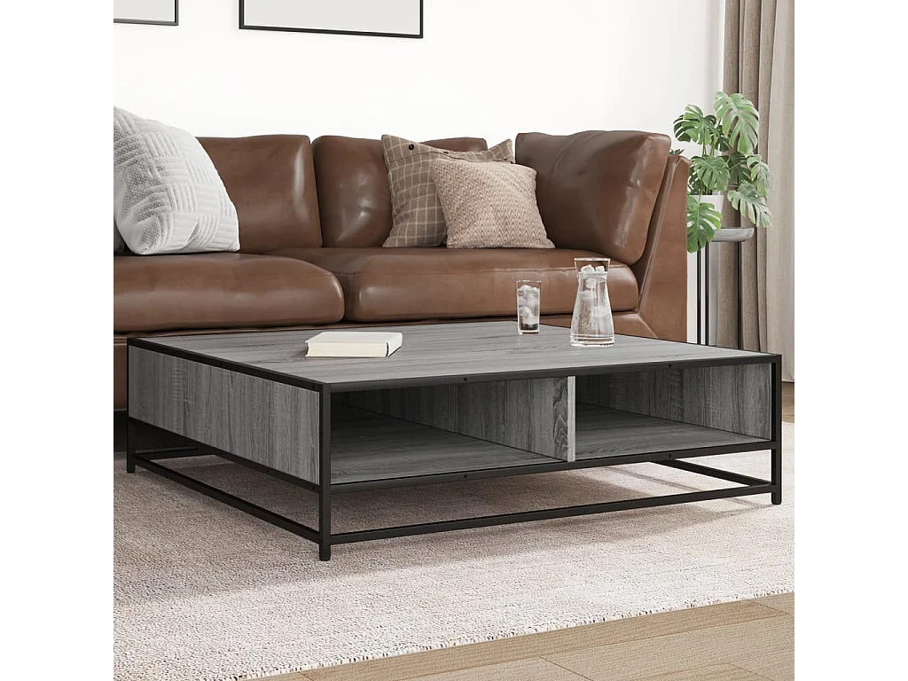 Tavolino Grigio Sonoma 100x100x30 cm in Truciolato e Metallo