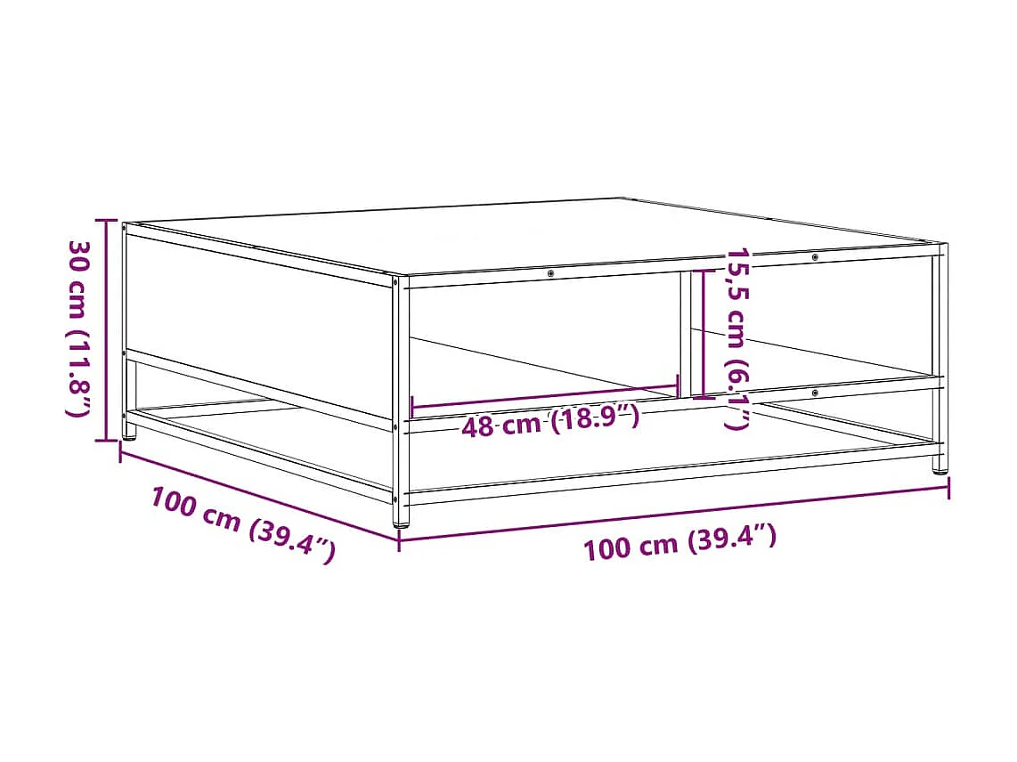 Tavolino Grigio Sonoma 100x100x30 cm in Truciolato e Metallo