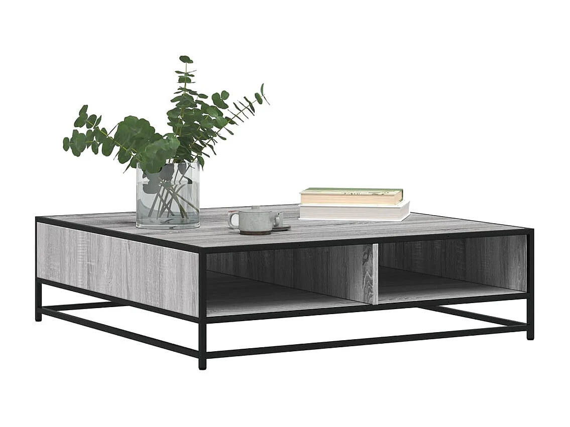 Tavolino Grigio Sonoma 100x100x30 cm in Truciolato e Metallo
