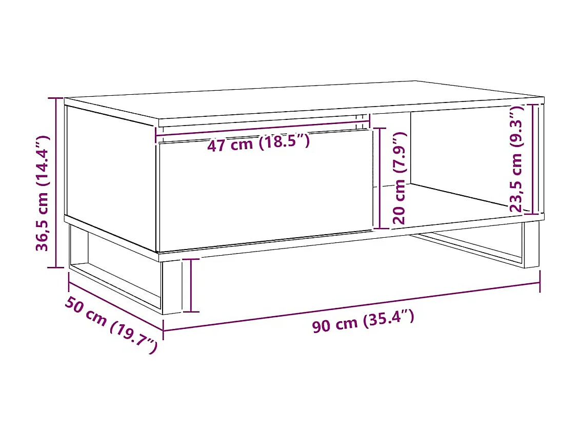 Tavolino da Salotto Rovere Artigianale 90x50x36,5 cm Truciolato