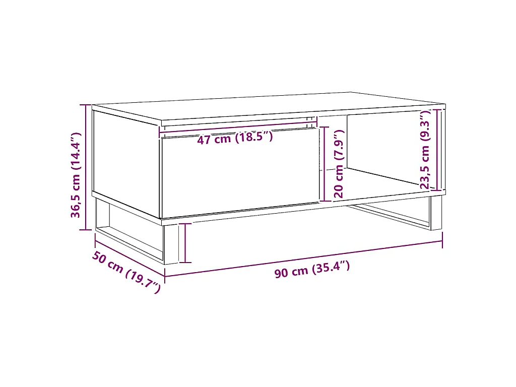 Tavolino da Salotto Rovere Artigianale 90x50x36,5 cm Truciolato