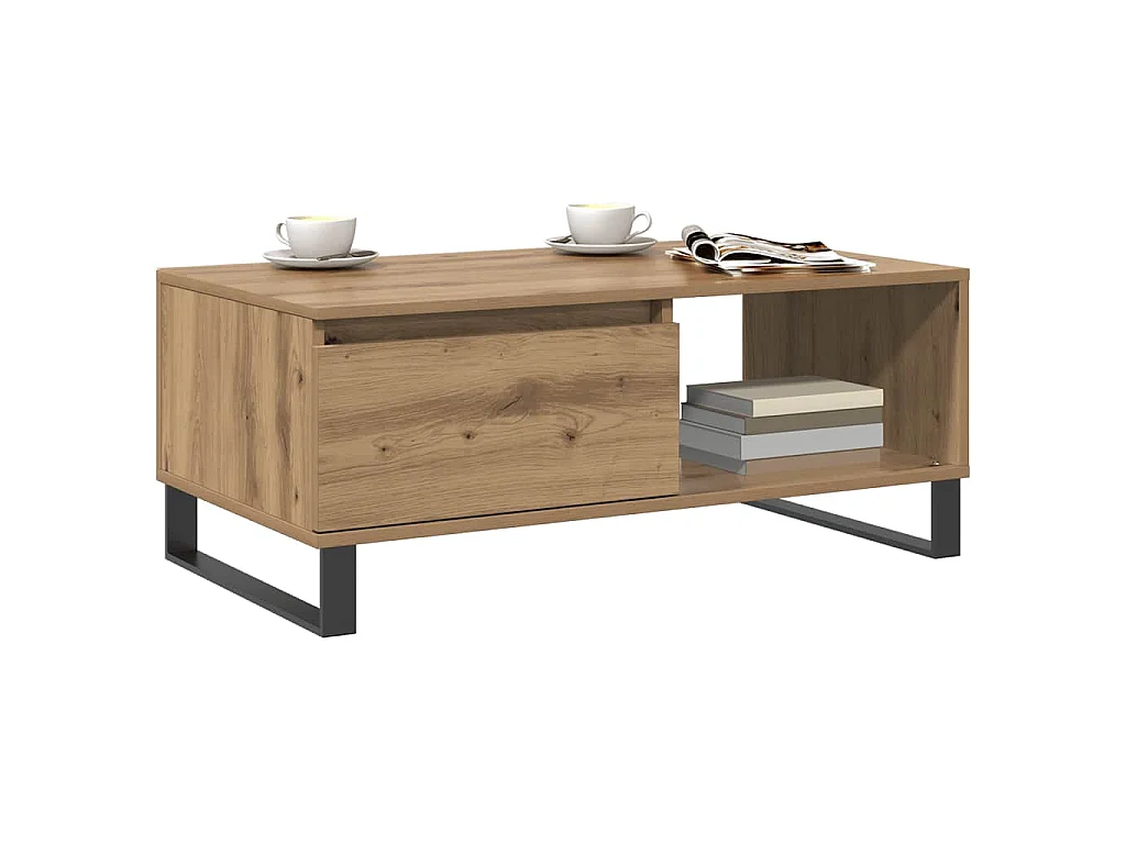 Salontafel 90x50x36,5 cm bewerkt hout artisanaal eikenkleurig