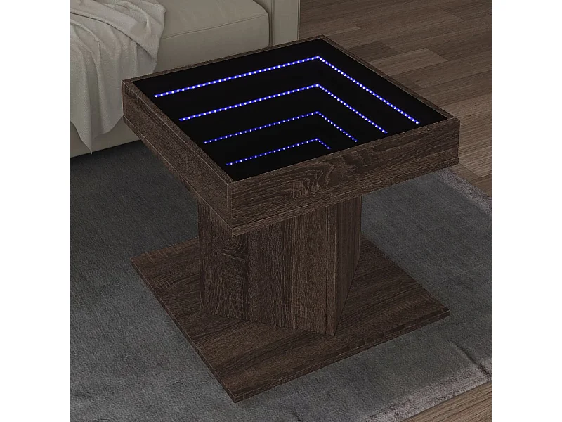 Tavolino Salotto con LED Rovere Marrone 50x50x45 cm Multistrato