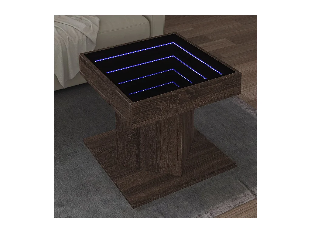 Table basse avec LED chêne marron 50x50x45 cm bois d'ingénierie