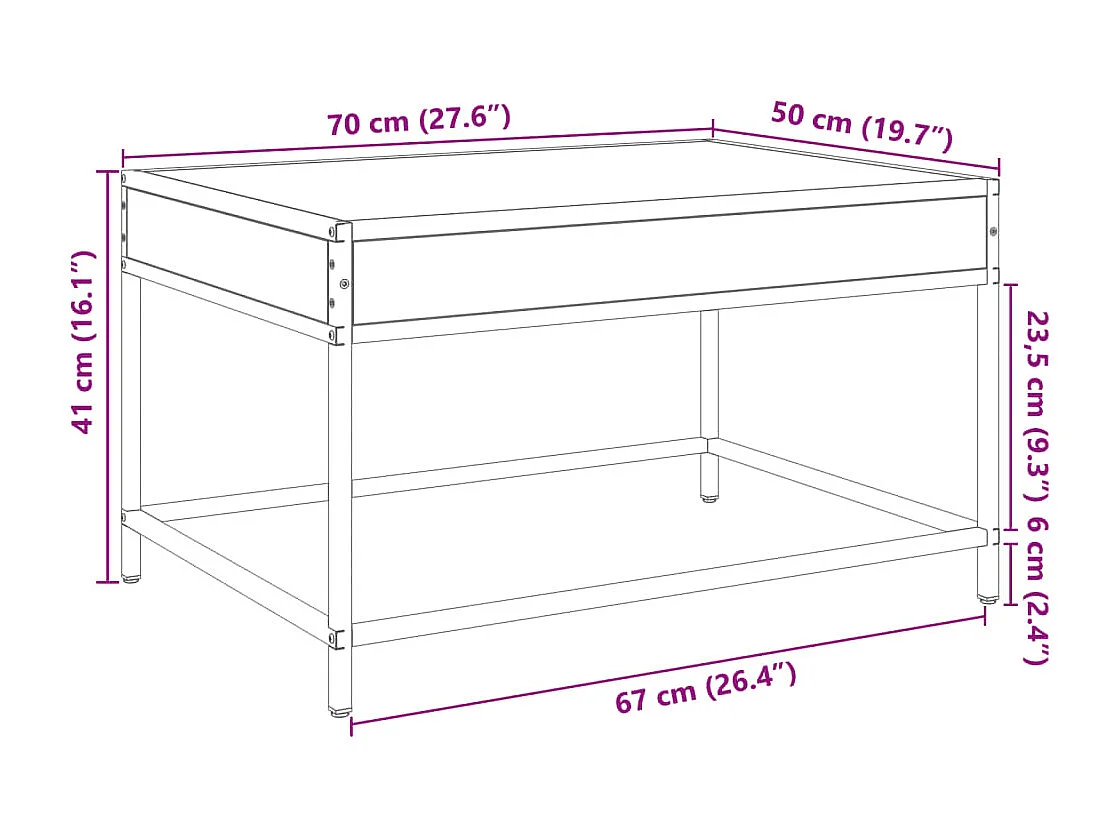 Tavolino da Salotto con LED Infinity Nero 70x50x41 cm