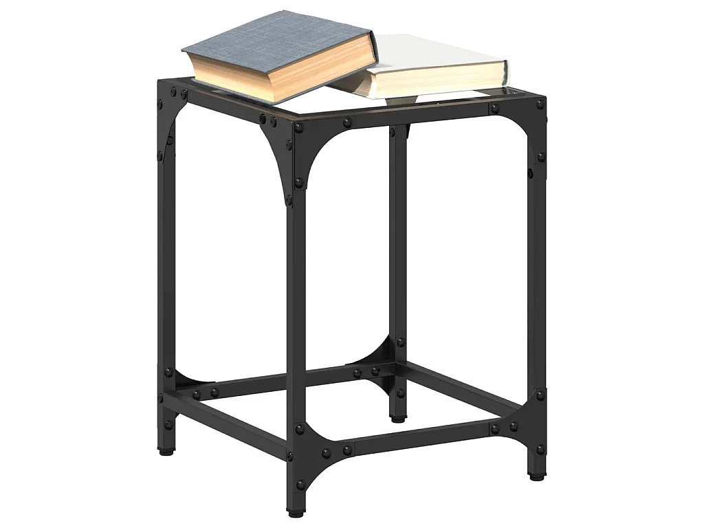 Salontafel met transparant glazen blad 30x30x40 cm staal