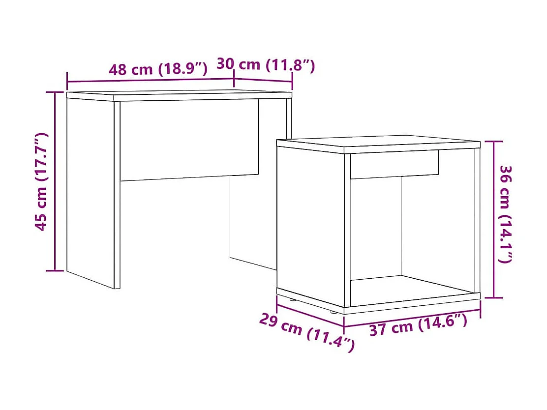 Tables basses gigognes 2 pcs chêne artisanal bois d'ingénierie