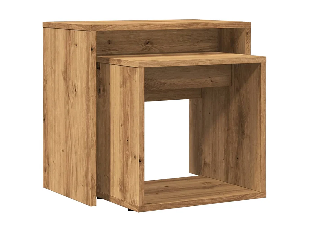 2-delige Tafeltjesset bewerkt hout artisanaal eikenkleurig