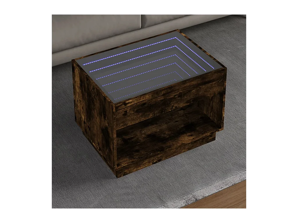 Table basse avec LED infini chêne fumé 70x50x50 cm