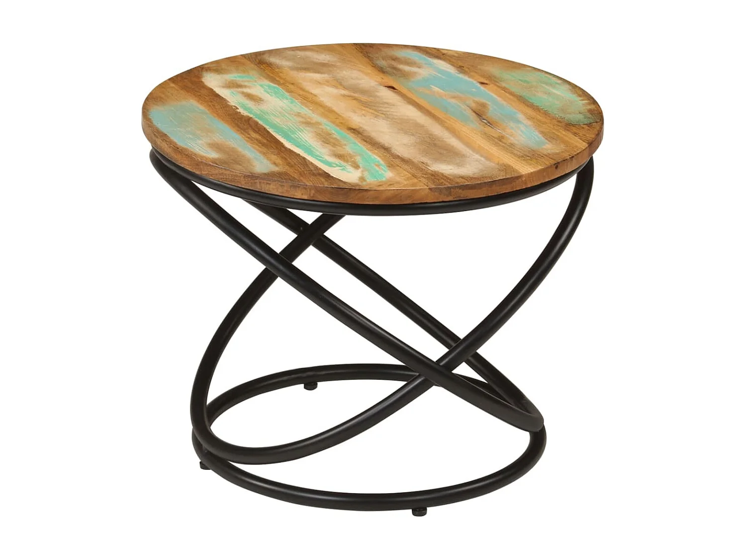 Table basse Ø50x40 cm bois de récupération massif et acier