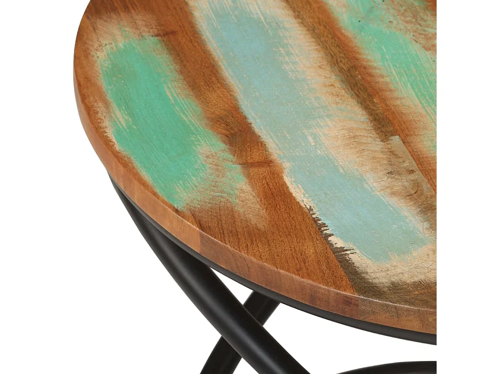 Table basse Ø50x40 cm bois de récupération massif et acier