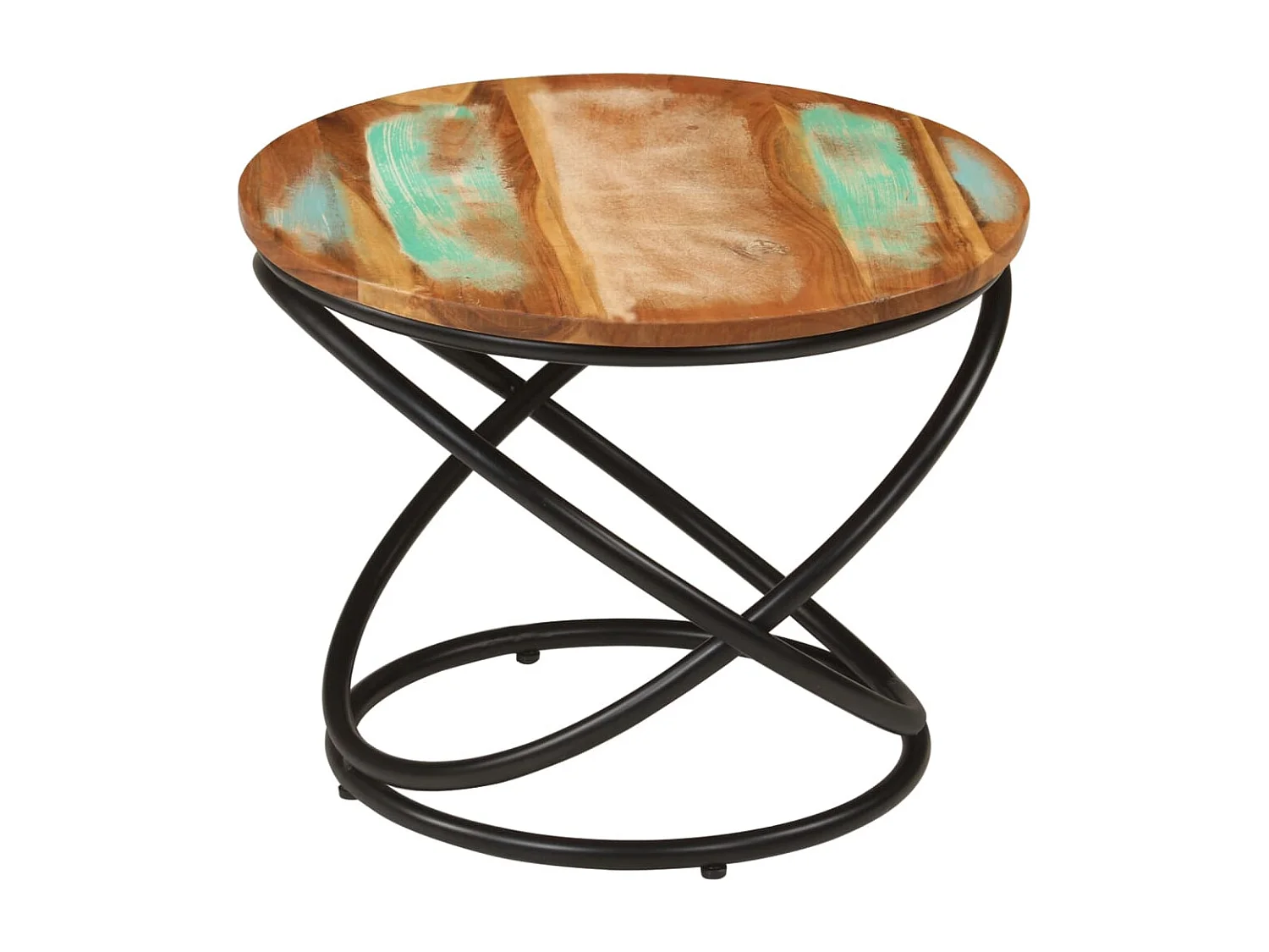 Table basse Ø50x40 cm bois de récupération massif et acier