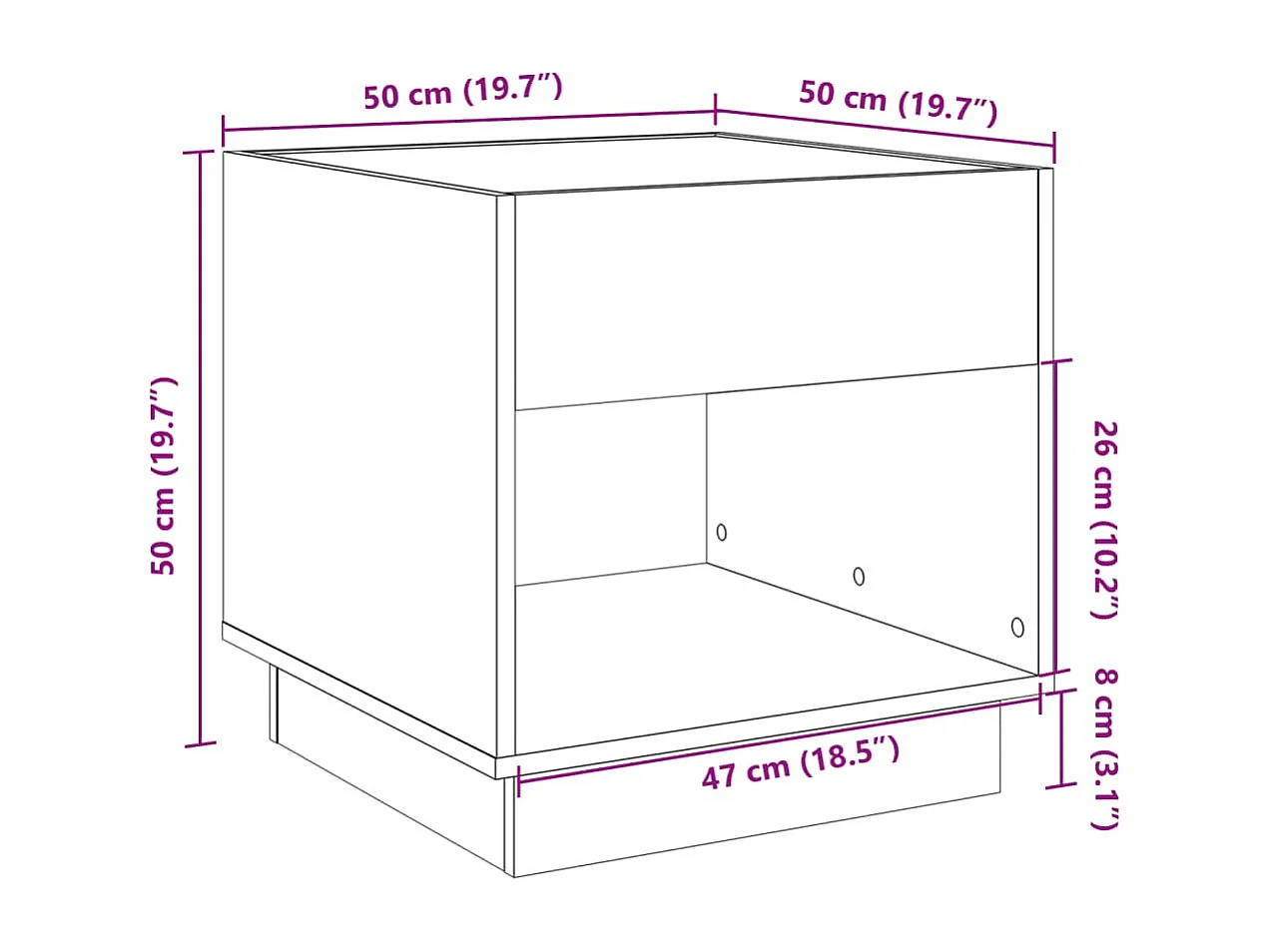 Mesa de centro luzes LED Infinity 50x50x50 cm cinzento sonoma