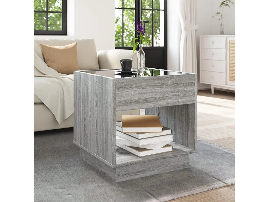 Mesa de centro luzes LED Infinity 50x50x50 cm cinzento sonoma