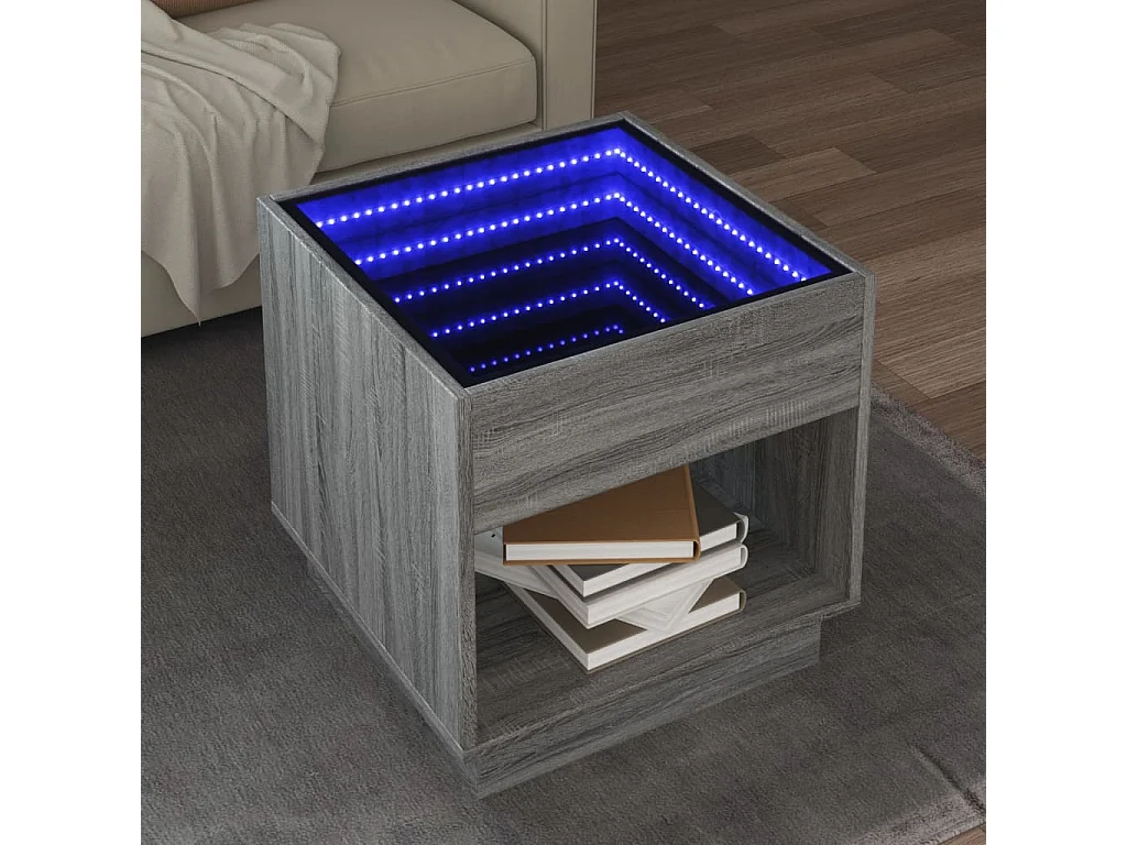 Salontafel met Infinity LED 50x50x50 cm grijs sonoma eikenkleur