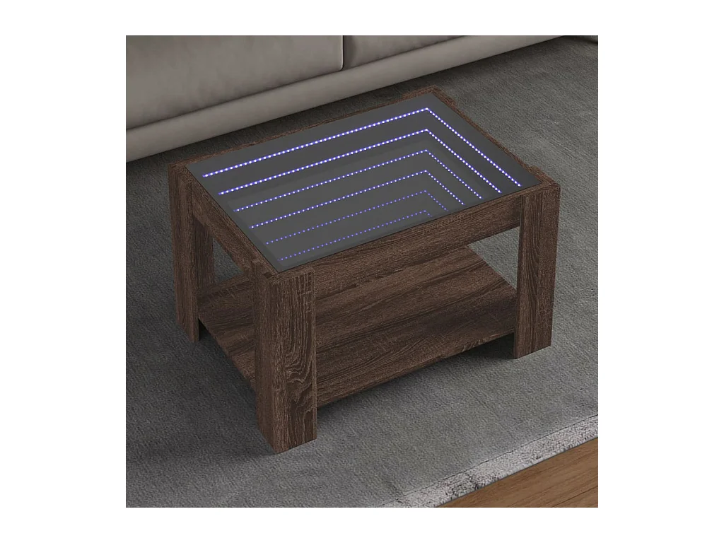Table basse avec LED chêne marron 73x53x45 cm bois d'ingénierie