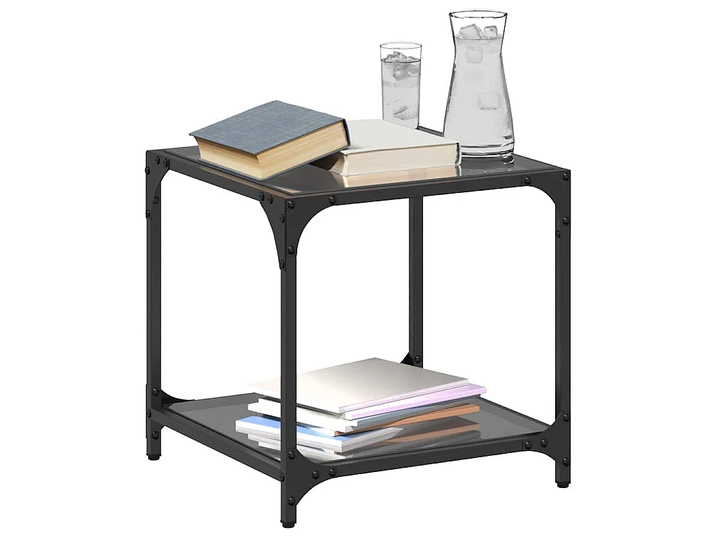 Table basse avec dessus en verre noir 40x40x40 cm acier