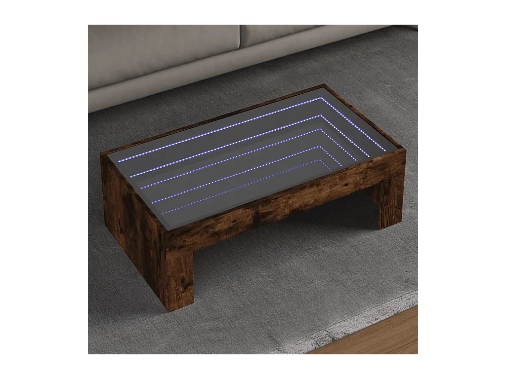 Table basse avec LED infini chêne fumé 90x50x30 cm