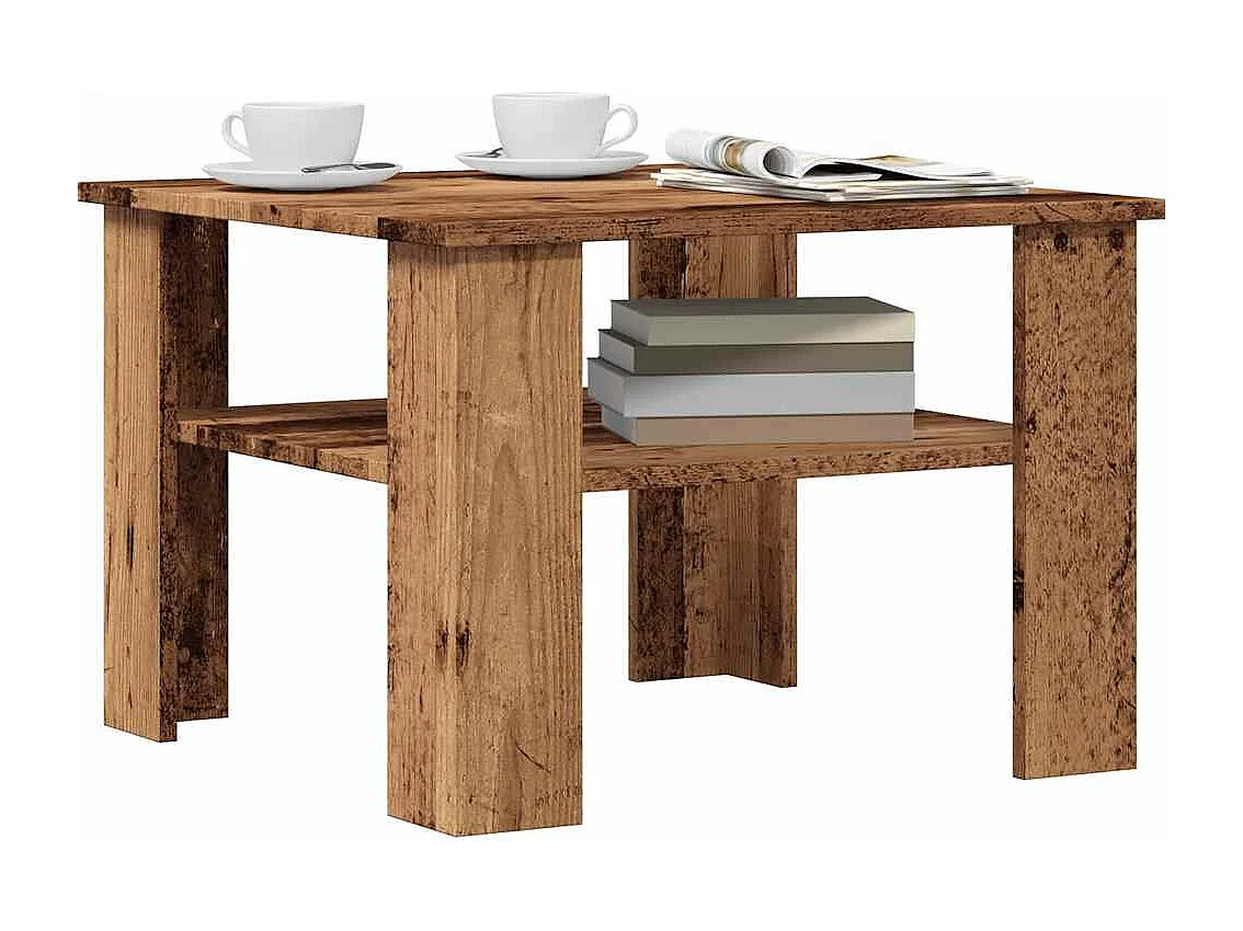 Salontafel 60x60x42 cm bewerkt hout oud houtkleurig
