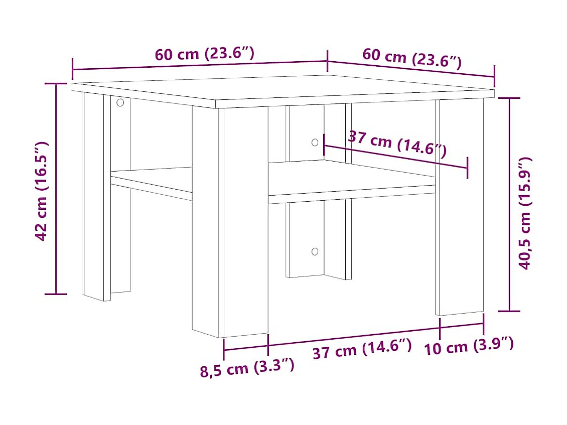 Salontafel 60x60x42 cm bewerkt hout oud houtkleurig