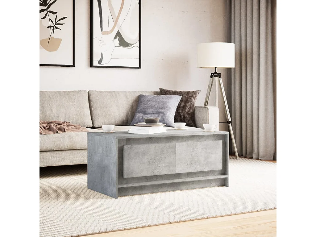 Mesa de centro c/ luzes LED derivados madeira cinzento cimento