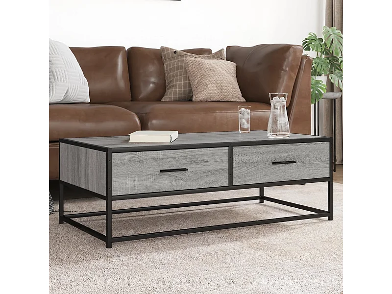 Tavolino Salotto Grigio Sonoma 100x50x35cm Multistrato Metallo